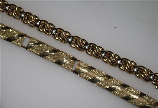 Two fancy 9ct gold bracelets, 33 grams.